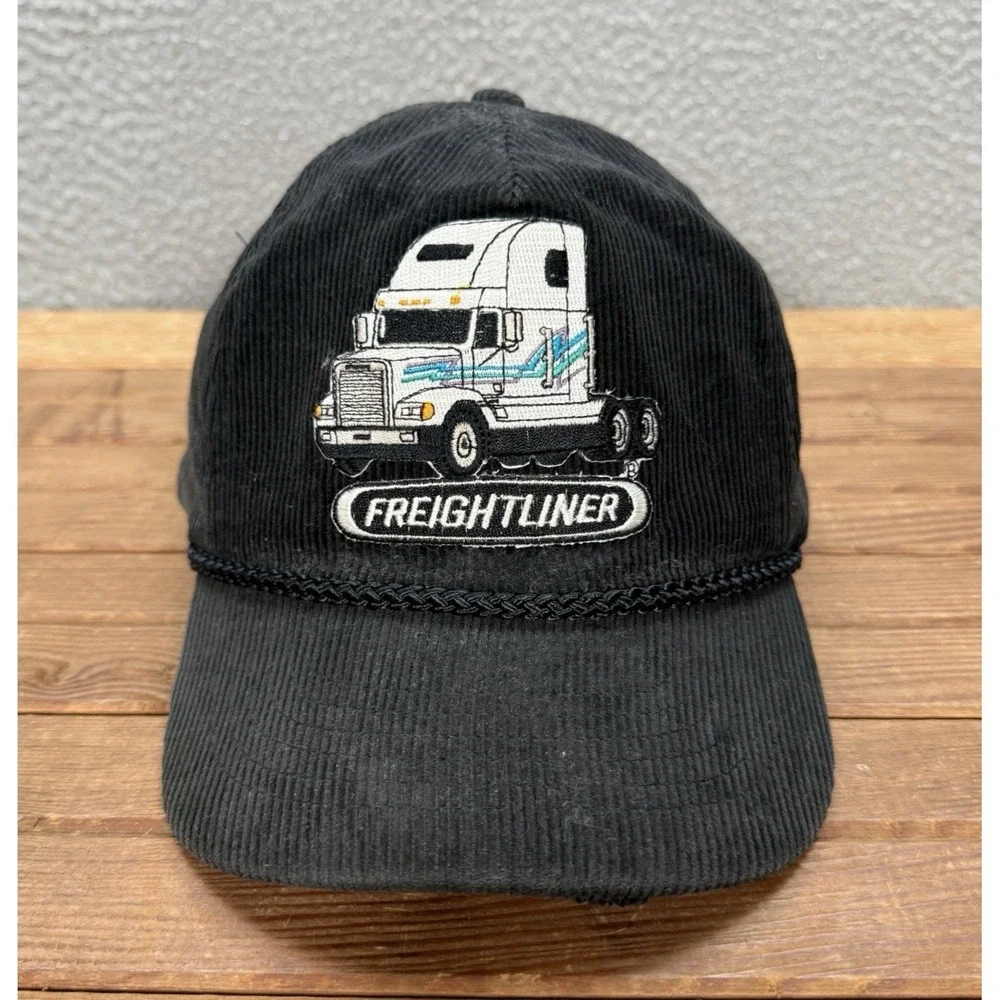 Vintage KC Hat Adult Black Corduroy Snapback Cap Grunge Trucker Faded 80s 90s